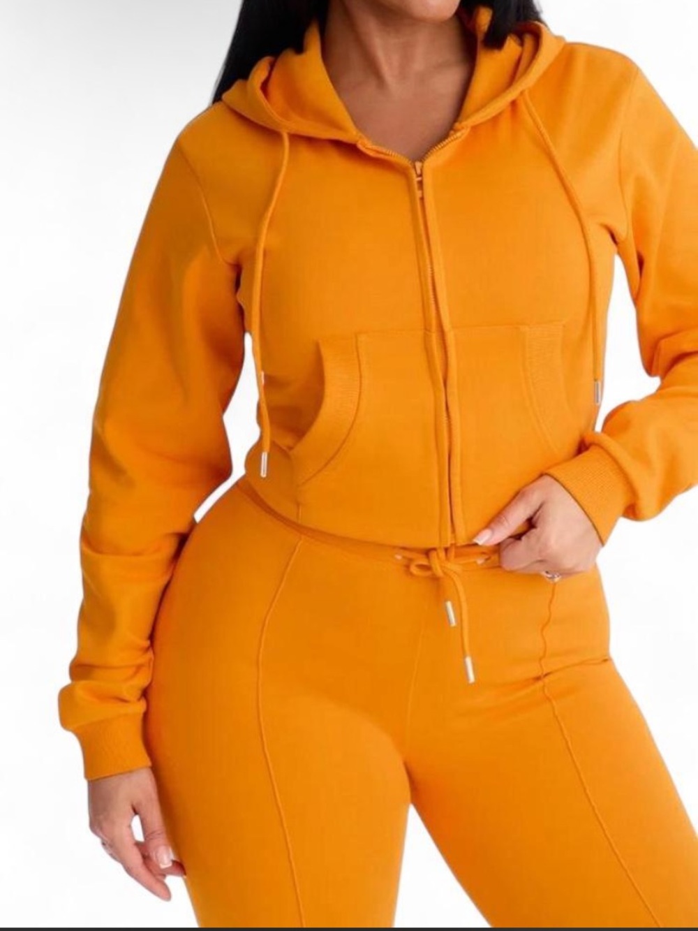 Vibrant Orange Zip-Up Hoodie & Jogger Set